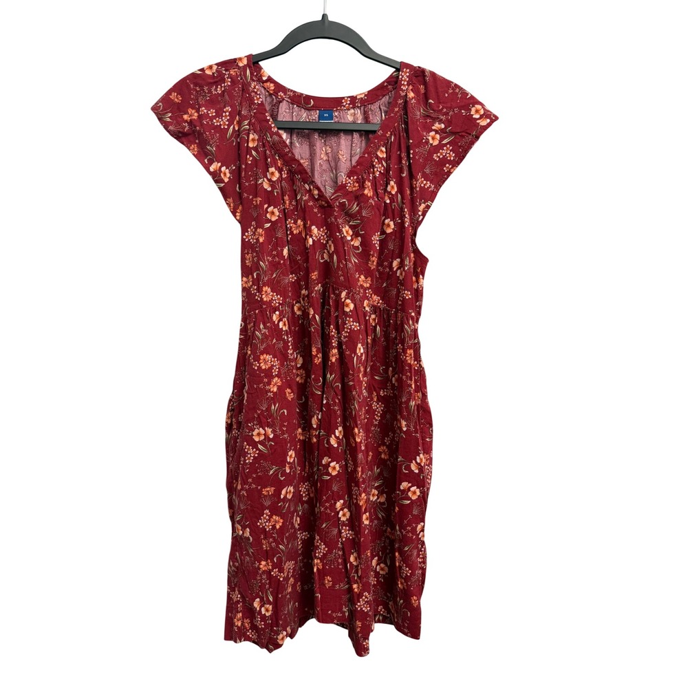 Old Navy Women XS Burgundy Floral Flutter Sleeve Mini Dress V-Neck Babydoll Boho